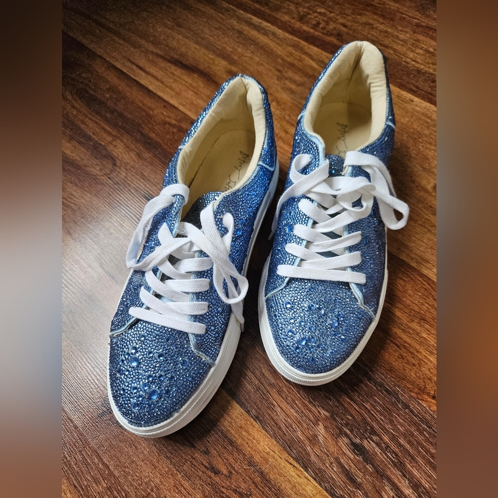 Betsey Johnson Blue Rhinestone Tennis Shoes, Excellent Used Condition, 9.5